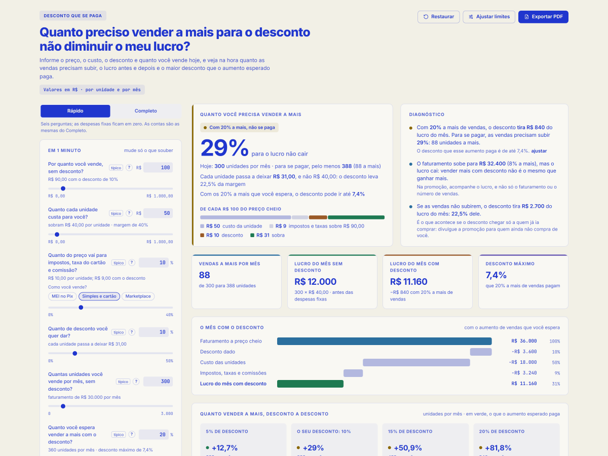 Tela da ferramenta Calculadora de Descontos