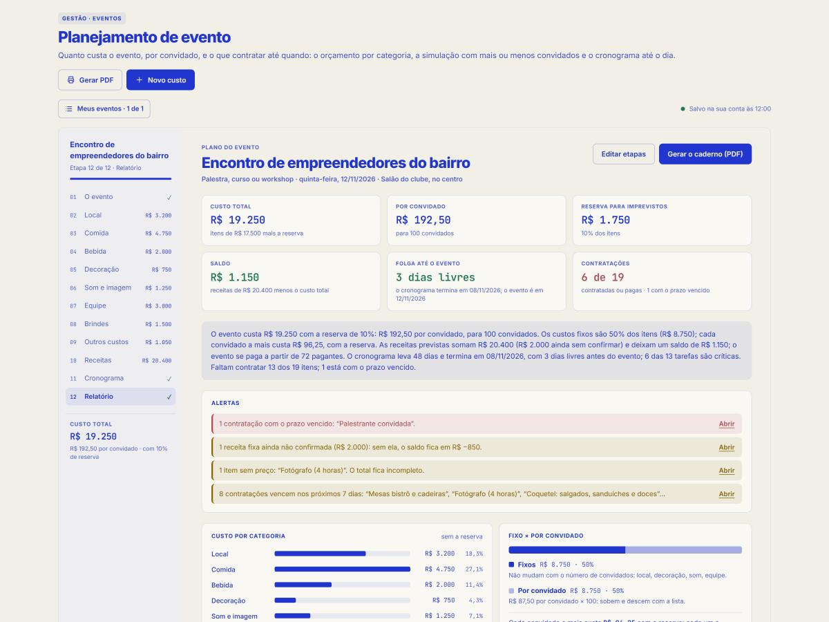 Tela da ferramenta Planejamento de evento