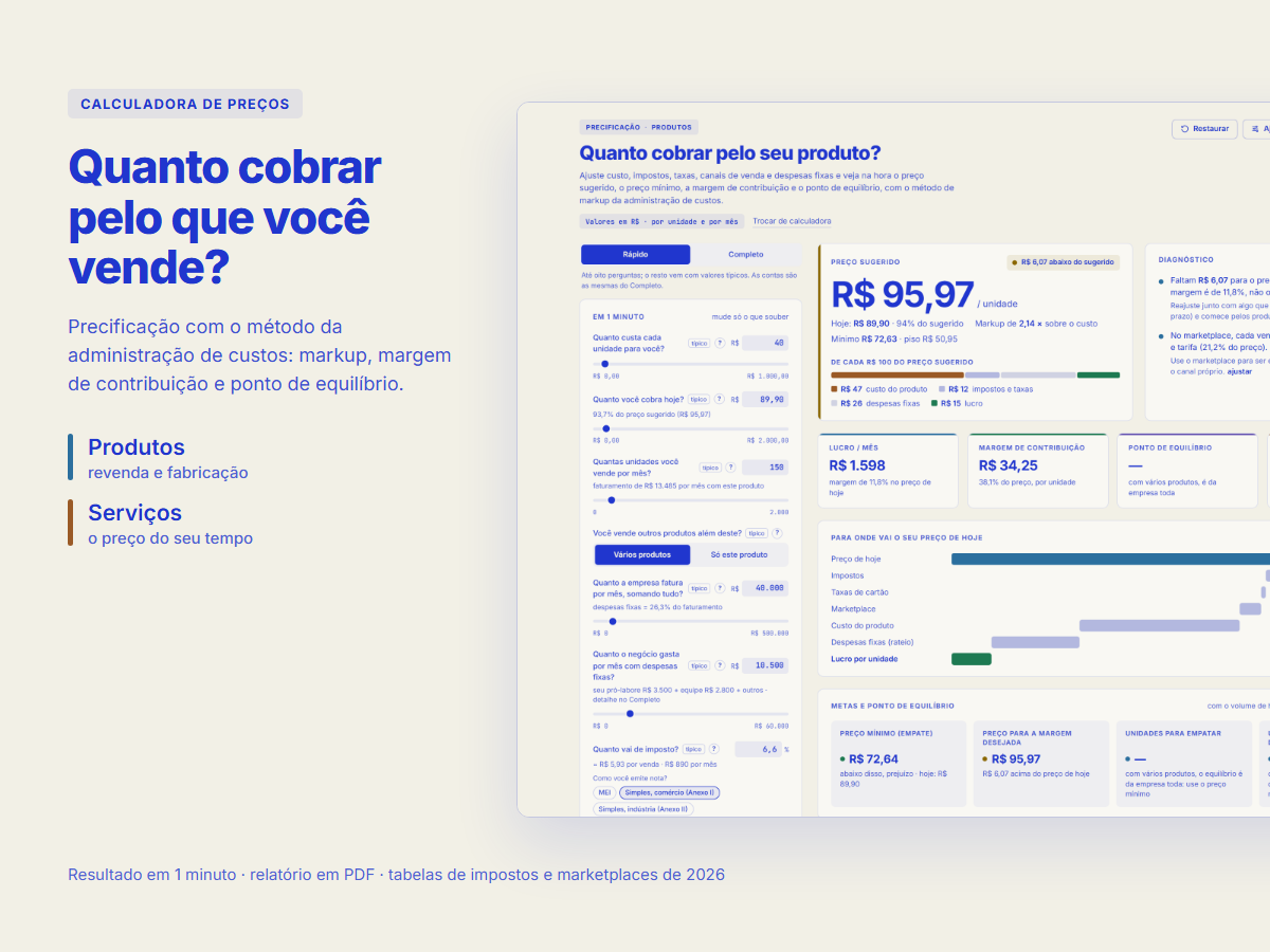 Tela da ferramenta Precificação